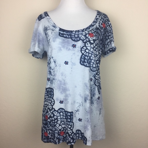 Lucky Brand Tops - Lucky Brand Embroidered Cuffed Sleeve Top